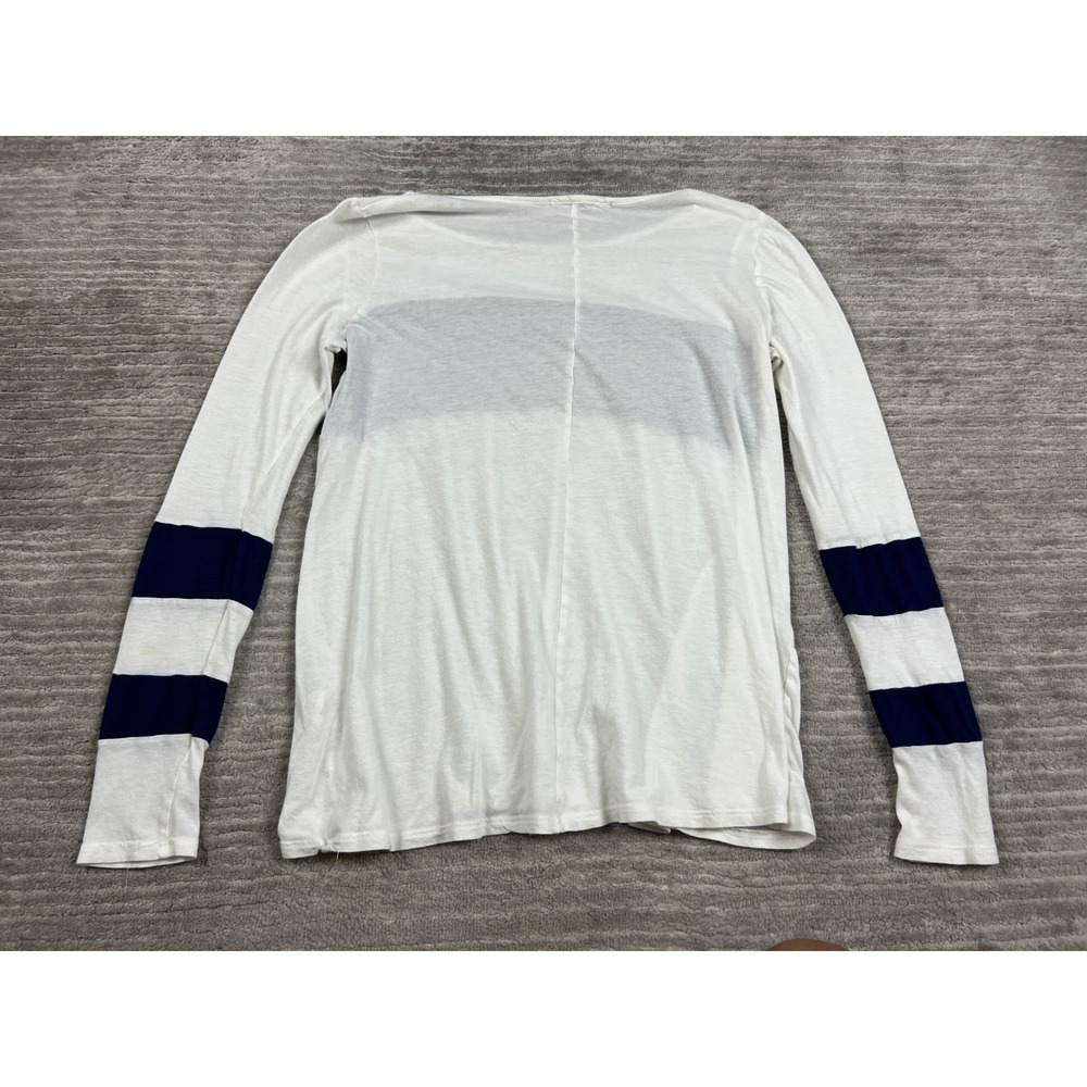 Ten 6 Ten Top Womens S White Navy Blue Striped Long Sleeve Scoop Neck Nautical - Picture 8 of 9